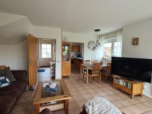 Μια τηλεόραση ή/και κέντρο ψυχαγωγίας στο Ferienhaus Watt'n Glück - vollständig eingezäunt - in Neßmersiel