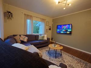 a living room with a couch and a tv at Haven in Vaasa