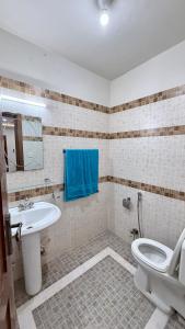 a bathroom with a white toilet and a sink at Pearl Signature Farm House in Islamabad +9 photos