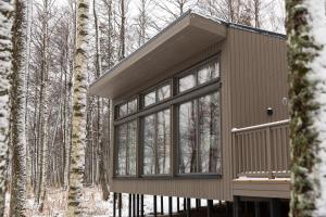 a rendering of a tiny house in the woods at Brīvdienu māja Empagi in Lādezers