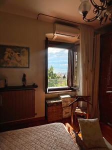 a bedroom with a bed and a window with a view at Le Pergole in Trieste