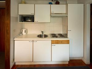 a small kitchen with white cabinets and a sink at Casa Elena in Breuil-Cervinia