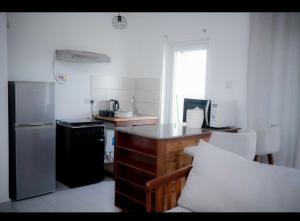 a kitchen with a counter top and a refrigerator at AVELORA HOMES Paje in Fumba
