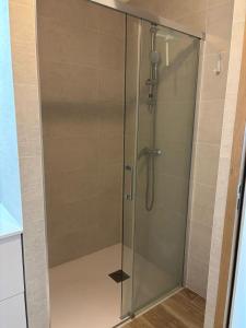 eine Dusche mit Glastür im Badezimmer in der Unterkunft Le duplex in Les Angles + 8 Fotos
