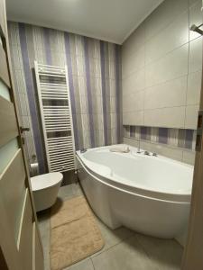 a bathroom with a large tub and a toilet at Laura's Residence Luxury in Craiova +3 photos