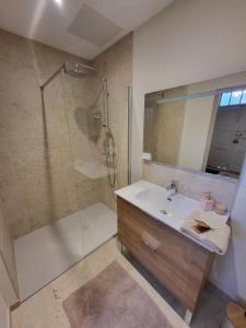 Koupelna v ubytování Grand Gîte au cœur du village avec jardin + 17 fotografií