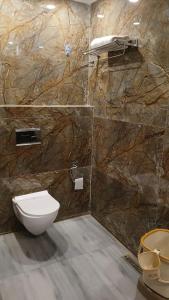 NaugachiaにあるFood Plaza Hotel Shreyash Innの石壁のバスルーム(トイレ付)