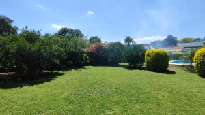 ein großer Garten mit Büschen und einem Swimmingpool in der Unterkunft Departamento grande Tierra del sol -con pileta- A 5 minutos del estadio y del nodo tecnológico y cerca de Marcha de los bombos in La Banda