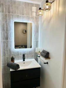 un bagno con lavandino e specchio di Quiet cozy apartment, air conditioning, swimming pool a Vidauban