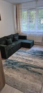 a living room with a couch and a large window at LCB Apartments C04 in Târgu-Mureş +10 photos
