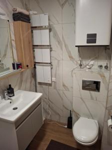 a small bathroom with a sink and a toilet at Apartman Zlatibor in Zlatibor +16 photos