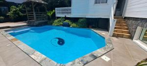a swimming pool with a fish painted on it at appartement Villa Morgane in Saint-Pierre