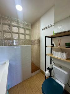 a bathroom with a toilet and a shower at Sea view apartment in Málaga