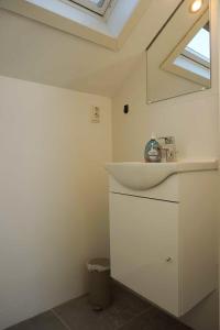 a bathroom with a white sink and a skylight at Keizerskroon 237 in Julianadorp