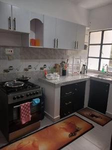 eine Küche mit Herd und Arbeitsplatte in der Unterkunft Sere Cozy Home in Wundanyi