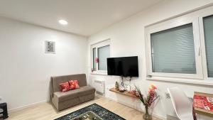 a living room with a couch and a flat screen tv at Apartman Sunce Bjelasnica in Bjelašnica +10 photos