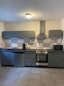 a kitchen with stainless steel appliances and a stove at le meublé du pêcheur 2 in Saint-Louis-du-Rhône