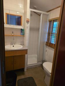 a bathroom with a sink and a toilet and a shower at Peace and beautiful views in Rohel