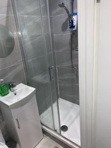 a bathroom with a shower and a sink at W5 Studio in Ealing