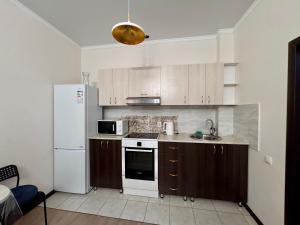 Kuchyň nebo kuchyňský kout v ubytování Апартаменты в ЖК Ирина рядом с Баянтау + 10 fotografií