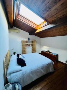 a bedroom with a large bed with a skylight at Casa Claretta in Livorno