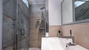 a bathroom with a shower and a white sink at Le Reflet - Vue Rivière et Caractère in Dijon
