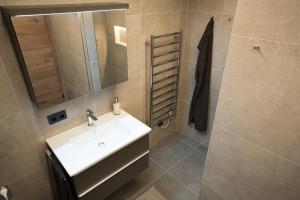 a bathroom with a sink and a mirror at Alpenruhe Werfenweng 
