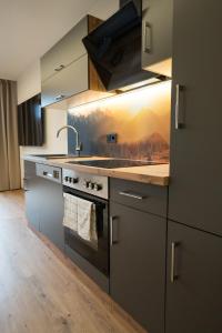 a kitchen with a sink and a stove with a sink at Alpenruhe Werfenweng 