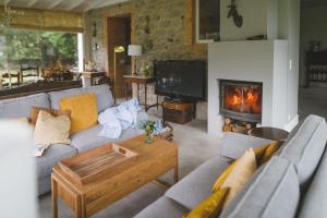 a living room with a couch and a fireplace at LA CARDENOSA DE CANTABRIA in Rada