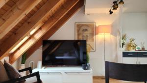 a living room with a large flat screen tv at One and Only Rooftop in Zürich +10 photos