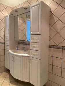 un baño con lavabo y espejo en Solsiden apartment, en Sogndal