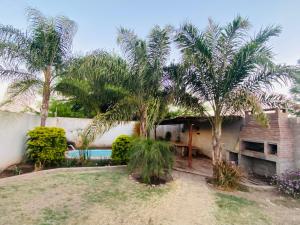 a house with two palm trees and a pool at Kingston House in La Rioja