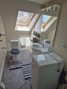 a bathroom with a toilet and a sink and a mirror at L'Écrin Urbain - Centre St Brieuc in Saint-Brieuc
