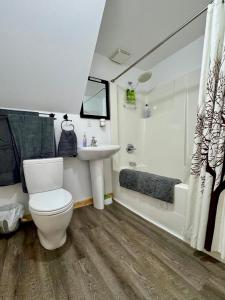 een badkamer met toilet, wastafel en bad bij Suite on the Bay in Marsh Lake