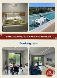 a collage of pictures of a bedroom and a pool at Apartamento na Praia do Francês in Praia do Frances