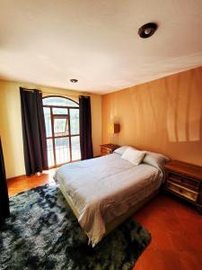 a bedroom with a large bed and a window at Room with Parking near the Center in Guanajuato