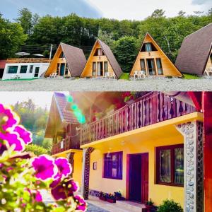 a collage of two pictures of a house at Casa Ursu in Cîrţişoara