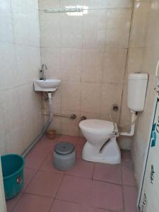a bathroom with a toilet and a sink at Hotel Narmada Puram in Indore