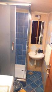 La salle de bains est pourvue d'une douche et d'un lavabo. dans l'établissement Apartment Kaucic, à Banjole