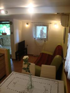 Apartment Kaucic في بنجول: غرفة معيشة مع أريكة وطاولة