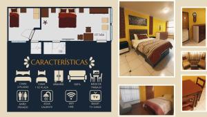 a collage of four pictures of a bedroom at Casa Sucre Ayacucho in Ayacucho