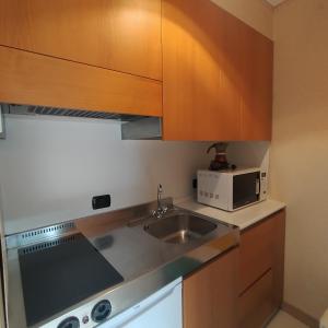 a kitchen with a sink and a microwave at Casa Preziosa Cielo Alto in Breuil-Cervinia