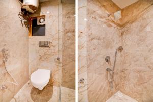 two pictures of a bathroom with a toilet and a shower at Townhouse Oak Moulali Bus Terminal Formerly Creek Row in Kolkata