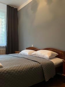a bedroom with two beds and a window at GREENMIST apartaments in Kyiv