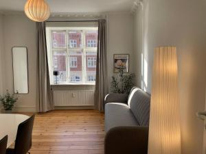 コペンハーゲンにあるComfy Valby Retreatのソファと窓のあるリビングルーム