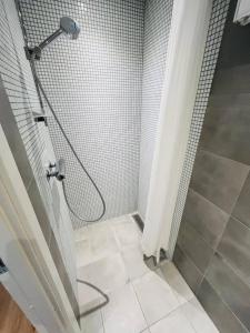 a bathroom with a shower with a shower curtain at Copenhagen Studio Double Bed and Kitchen 3 in Copenhagen