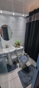 a bathroom with a sink and a toilet and a mirror at zpartment in Copiapó