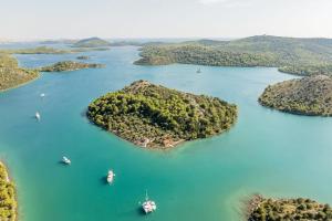 a group of islands in a large body of water at Villa Zora ZadarVillas - private island retreat in Sali