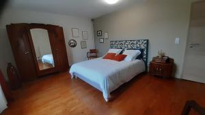 a bedroom with a bed and a large mirror at Grande maison Lorraine in Vacqueville