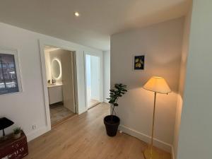 オーデンセにあるCentral Odense Lovely Apartmentの植物とランプのあるリビングルーム